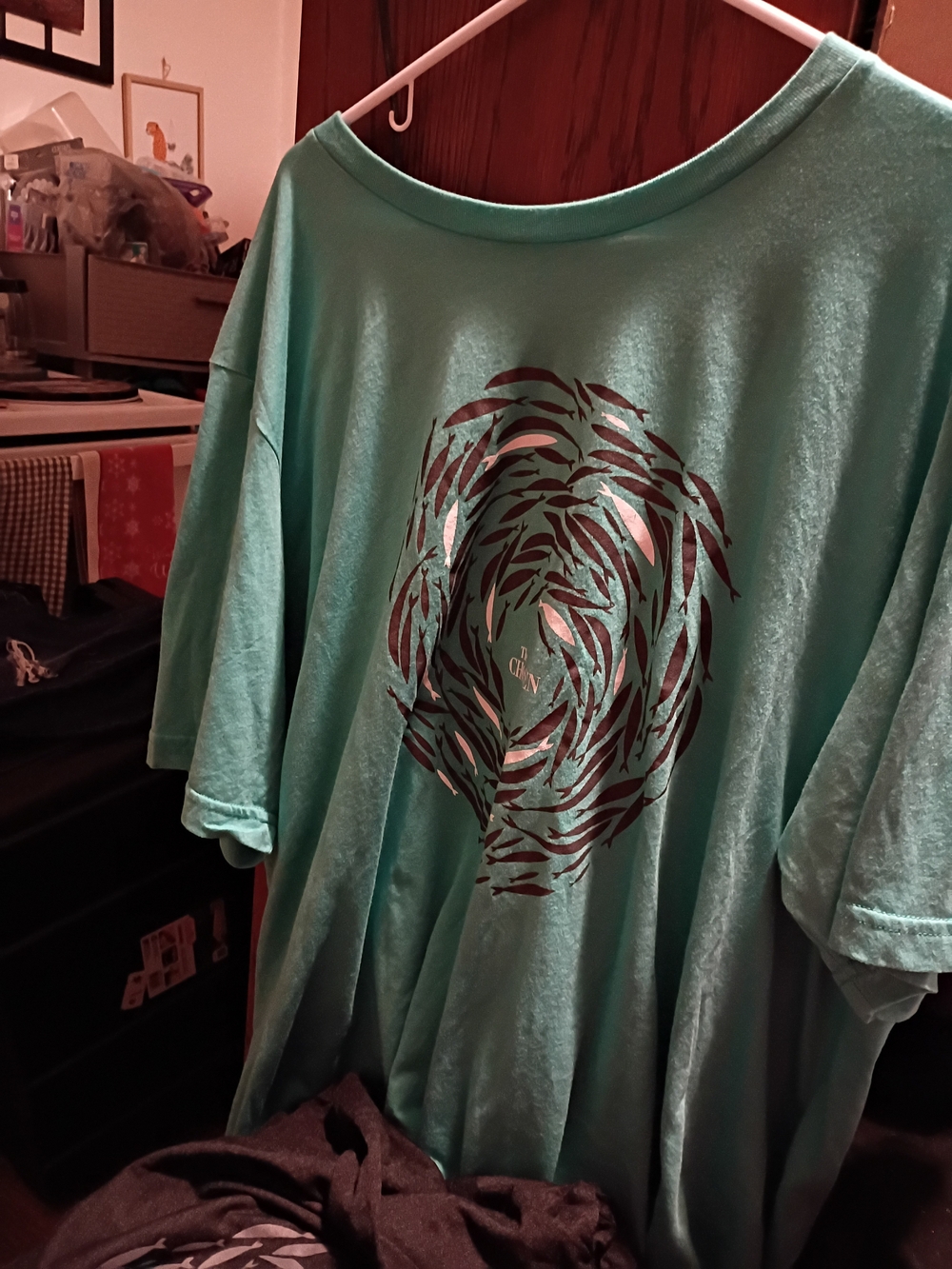 Relaxed Teal Short-Sleeve Tee with Feather Graphic